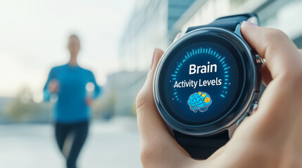 Smartwatch displaying brain activity levels for fitness and health tracking