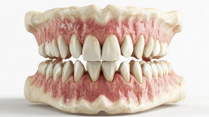 Realistic three-dimensional model of a human jaw with teeth.