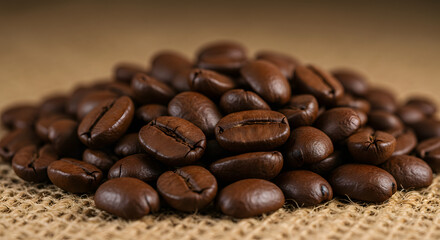 Fototapeta premium Pile of Roasted Coffee Beans with Coffee Cup Illustration