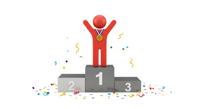 Isolated Winner on Podium Celebrating Victory