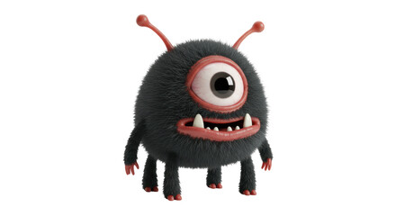 Isolated Furry One-Eyed Monster Character with Funny Teeth