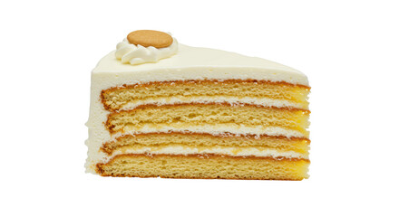 Isolated Slice of Layered Vanilla Cake with Cream Frosting