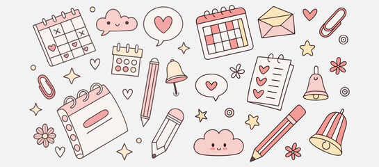 Calendar icon set. calendar planner icons for app, website, ui. reminder organizer event signs. business plan schedule. vector symbol on transparent background, eps.