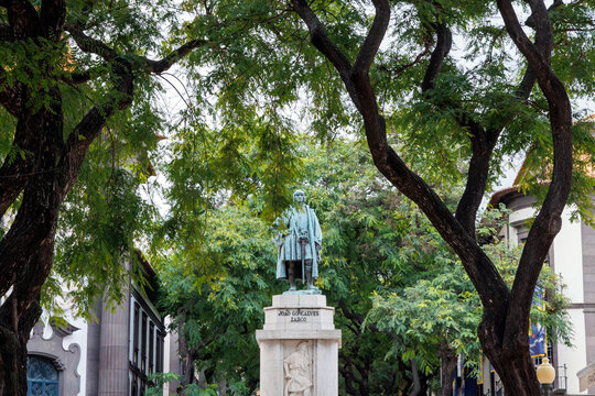 Funchal, Portugal - June 8, 2024: Statue of Joao Goncalves Zarco Funchal city, capital of Madeira Island