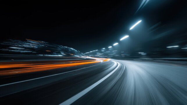 A stunning image of car motion trails. Speed light streaks background with blurred fast moving light effect, Racing cars dynamic flash effects city road with long exposure night.