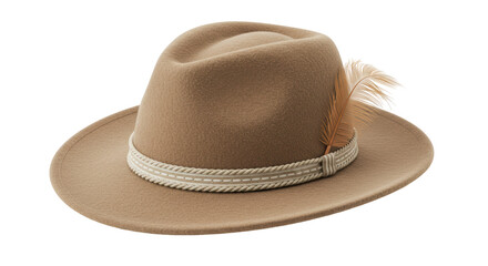 Isolated Stylish Brown Fedora Hat with Feather