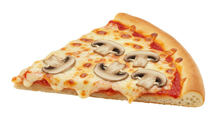 Isolated Delicious Mushroom Pizza Slice Close-Up