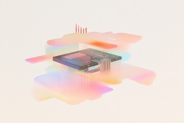 Futuristic microchip design with colorful abstract patterns for technology concept