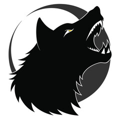 Wolf silhouette vector, Wolf head silhouette vector A black-colored wolf head silhouette with sharp ears and an open mouth howling at the moon, capturing the mystery and wilderness of the night.
