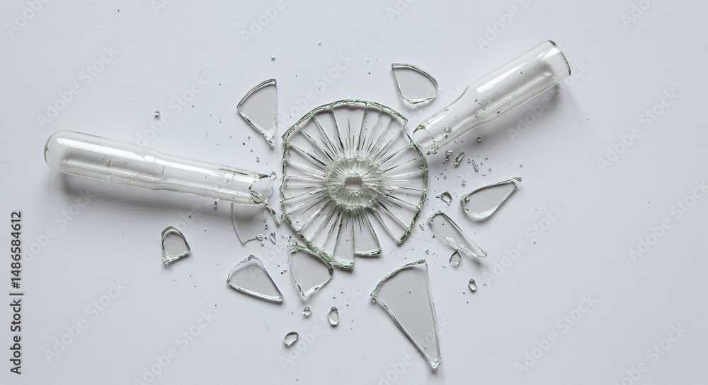 Poster broken dialysis machine isolated on white screen background featuring shattered glass in studio sett
