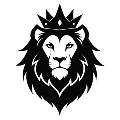 Lion head silhouette, vector, Fierce lion head silhouette with a royal mane, only black color silhouette 