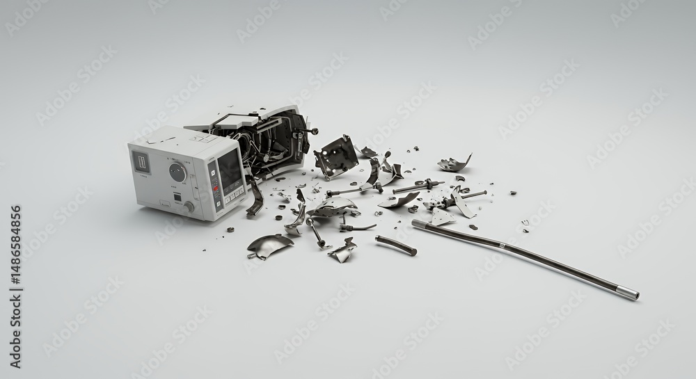 Poster broken heart lung machine isolated on white screen background conveying themes of technological fail