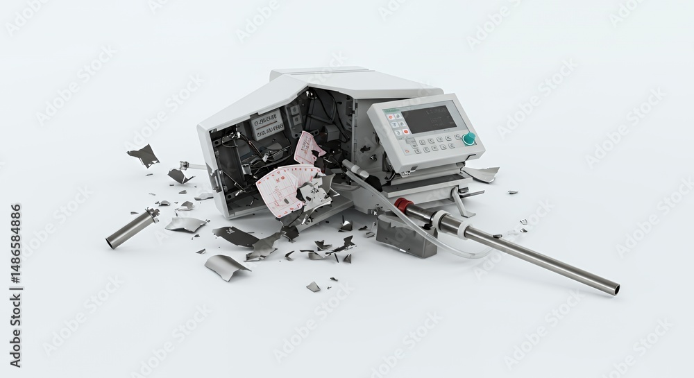 Poster broken heartlung machine isolated on white screen background representing medical equipment failure 