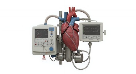 Broken Heart Lung Machine Isolated on White Screen Background Illustrating Temporary Suspension of Human Life in Detailed Medical Equipment Visual