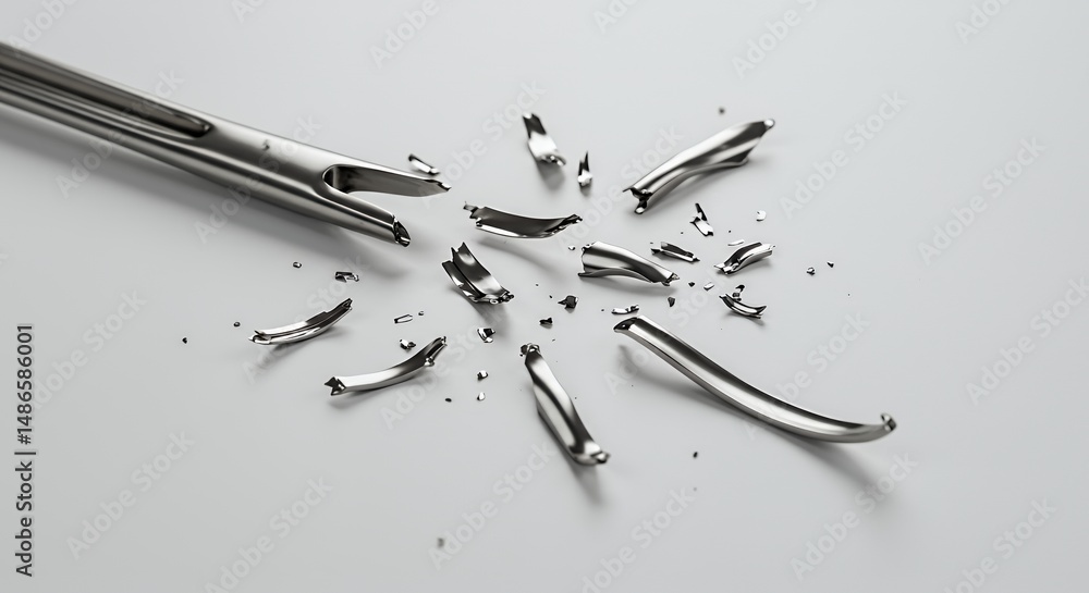 Aufkleber broken surgical tool isolated on white screen background showing instrument malfunction and conseque