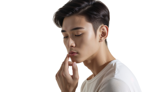 Chin Contours Highlighted On Young Asian Man