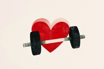 Fitness and health concept with heart and dumbbell illustration for wellness promotion