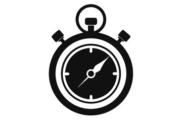 A black stopwatch with a white outline features short and long arrowheads