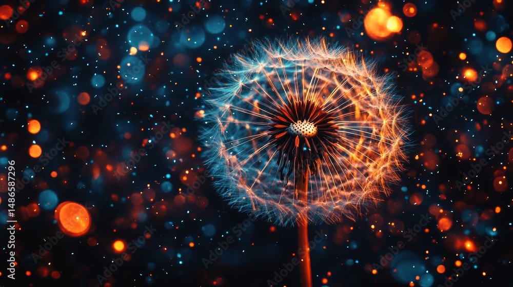 Poster the image features a dandelion in sharp close-up detail against a plain and concentrated background
