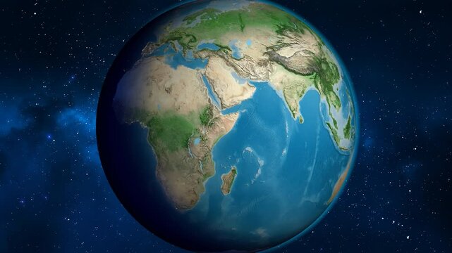 Somalia on the globe. Outline. Satellite map. No labels