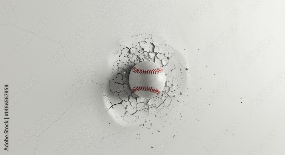 Poster damaged baseball impact on isolated white screen showing broken texture detail perfect for ads promo