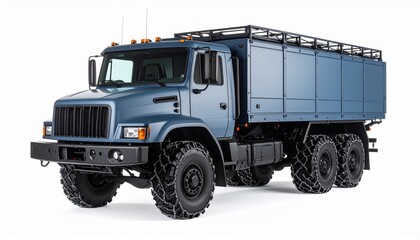 Side View Mockup of a Cold Climate Tactical Truck with Snow Chains on White Background