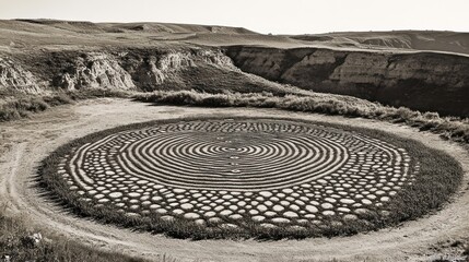 Circular earthwork design on a dry landscape.