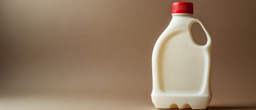 Plastic Milk Bottle with Red Cap on Brown Background