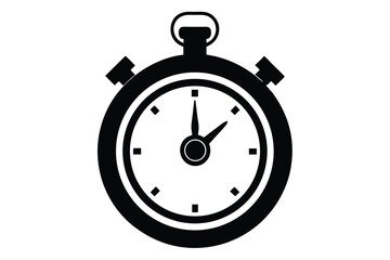 Black silhouette showcases a stopwatch with precise minute and hour hands displayed clearly