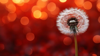 Obraz premium A table supports a dandelion, which is positioned near a puddle of water and a hazy background