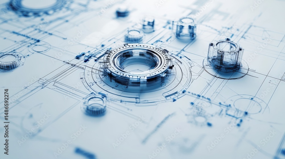 Poster abstract design of metallic gears and circuits.