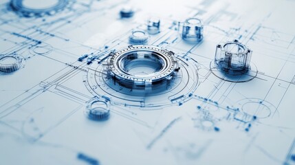 Abstract design of metallic gears and circuits.