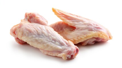 Two Raw Chicken Wings on White Background for Fresh Poultry Ingredient or Food Preparation Design