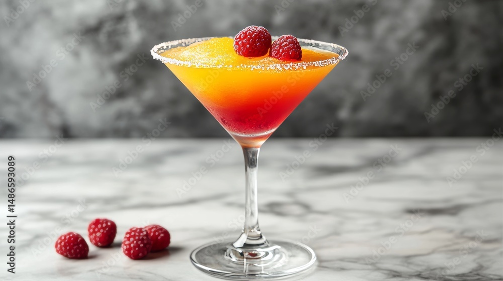 Poster the image focuses on a drink in a glass that has been placed on a table, with a strawberry plate and
