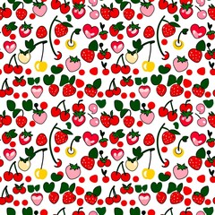 strawberries and cherries in sweet color palette