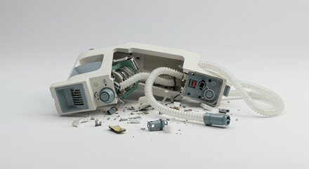 Ruined Ventilator Broken on White Screen Background Isolated Studio Shot