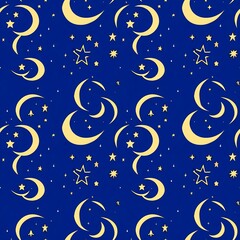stars and crescent moons in royal blue