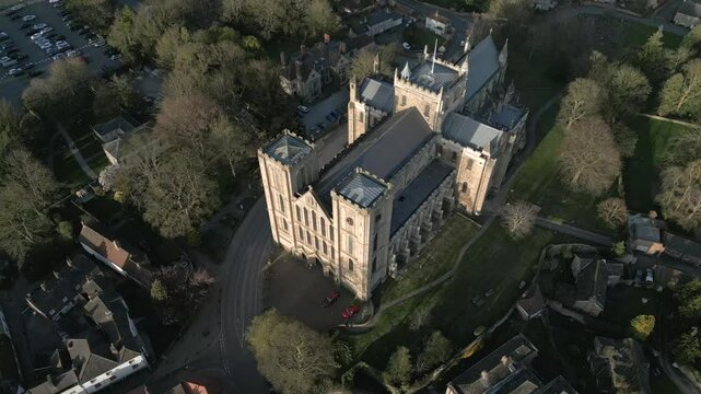 Explore the stunning aerial view of Ripon Cathedral surrounded by picturesque landscapes and historic architecture