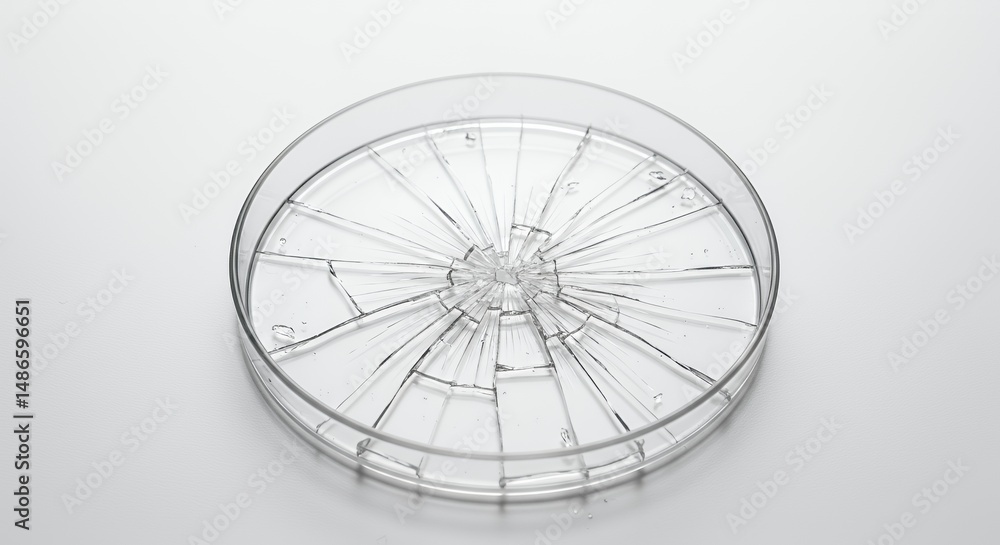 Poster smashed clear petri dish isolated on white screen background displaying damage texture and disruptio