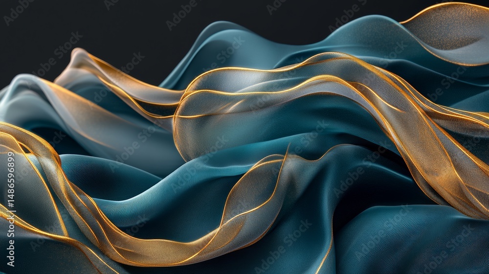 Poster a blue background is displayed in close-up, with wavy patterns visible at the top and bottom of the 