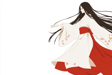 Japanese mythology Yuki Onna snow woman drifting elegantly across a white background