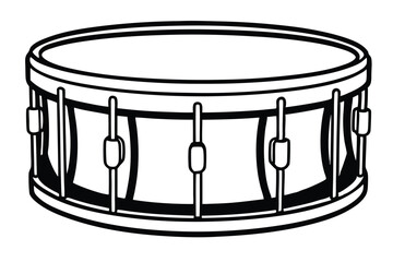 Black and white snare drum outline is clearly shown on a white surface
