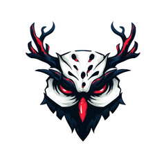 Fototapeta premium Digital vector esports logo featuring an owl with antlers, designed with bold colors and striking features for gaming teams or events