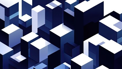 Abstract cityscapes of dark blue and white cubes