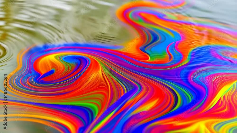 Poster vibrant, abstract fluid art with dynamic swirling colorful streams, creating a mesmerizing blend of 