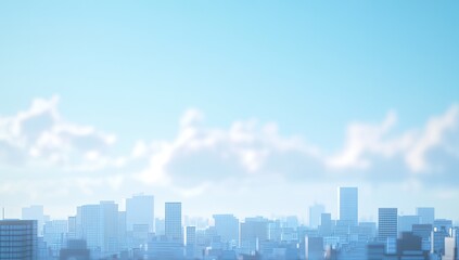 Obraz premium Cityscape on a light, hazy day. Softly blurred buildings and clouds against a pale blue sky