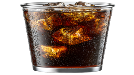 Refreshing Iced Dark Beverage in Glass with Condensation and Ice Cubes