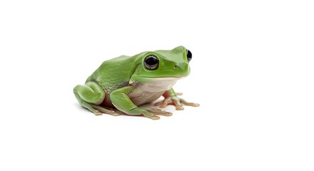 Obraz premium Green tree frog amphibian closeup macro wildlife animal cute pet exotic nature rainforest eyes isolated shot