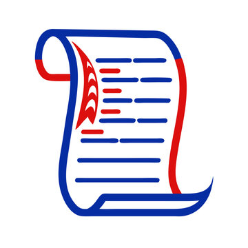 Independence Day declaration scroll icon with red and blue accents, patriotism concept