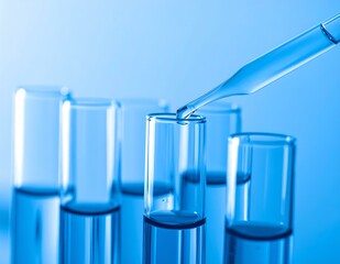 Laboratory Pipette Dropping Blue Liquid into Test Tubes